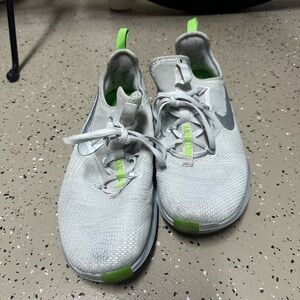 Nike White and Gray Sneakers with Green Accents